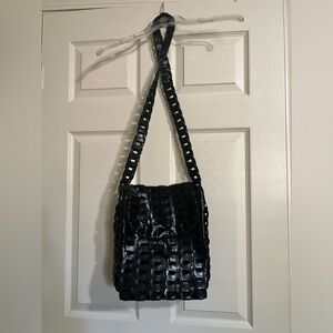 Y&S Black Leather Weave Pattern Purse Handbag